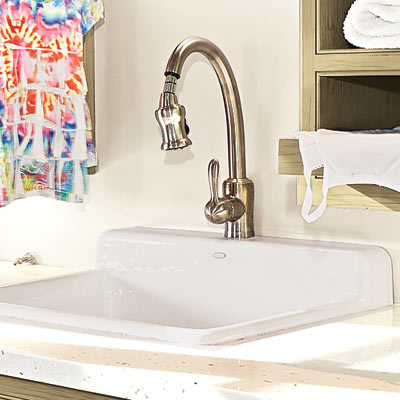 high efficiency laundry room with pull down faucet