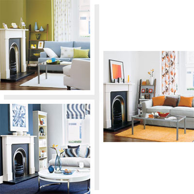 three living rooms with different design schemes