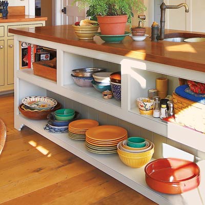 open shelves in a kitchen island