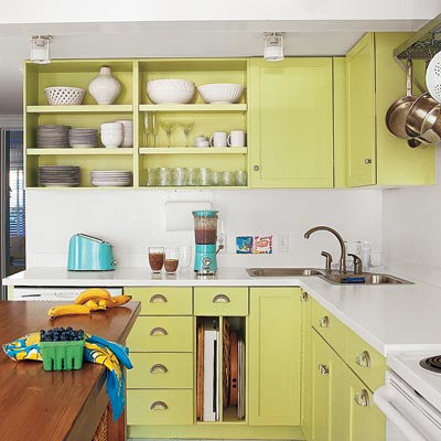 light green painted kitchen cabinets