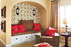 Living room with wallpapered cove