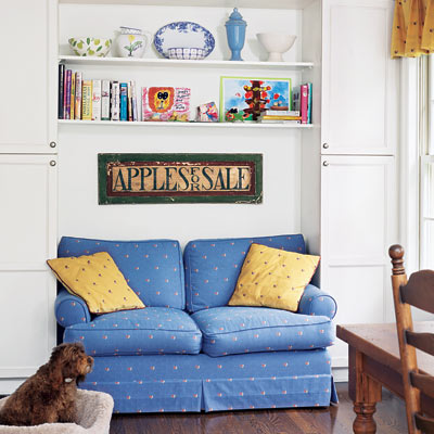 Built-in loveseat and shelves