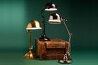 three pharmacy lamps