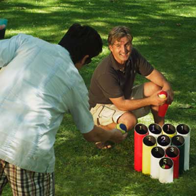 pipe ball lawn game built for game in backyard