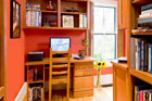 Built-In home office and library with Bonus Bath