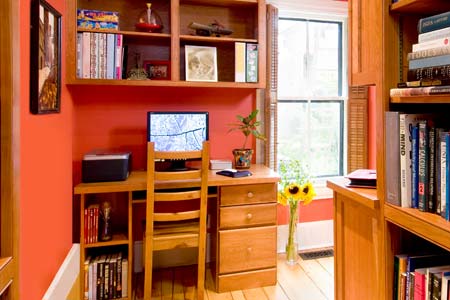 Built-In home office and library with Bonus Bath