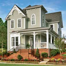 gothic revival style home with fiber cement siding  painted to look like wood clapboard