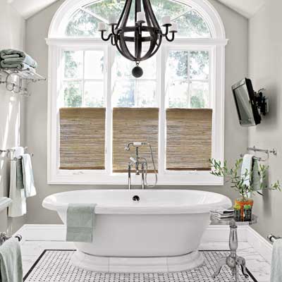 the master bath in this remodeled, light-filled colonial home