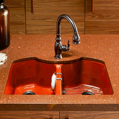 Kohler Cast Iron Kitchen Sinks on Kohler Bellegrove Double Bowl Cast Iron Sink With Contoured Sides In