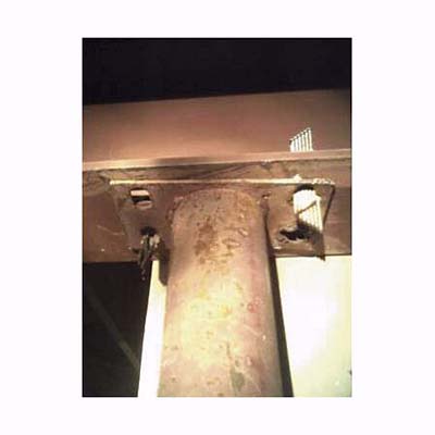 home inspection photo of improperly secured I-beam