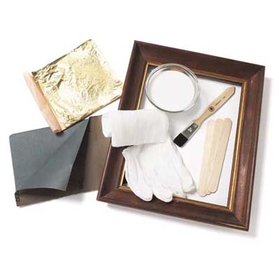 an entire kit plus frame for gilding wood with gold leaf