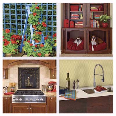 ladder plant stand, pet-bed cubby, summer-front backsplash and wallpaper backsplash