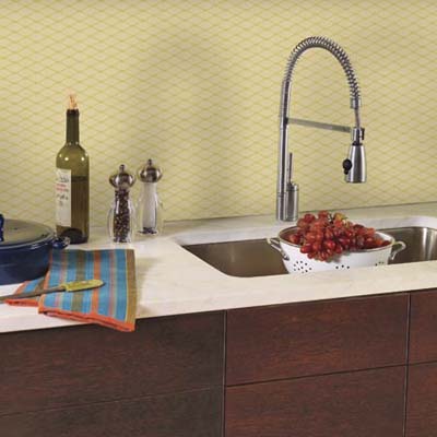 backsplash made from wallpaper and tempered glass