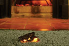fireplace ember on carpet