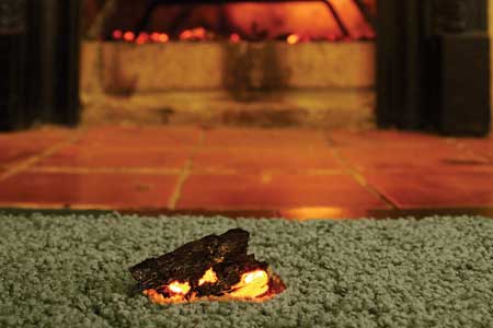 fireplace ember on carpet