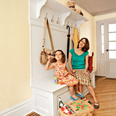 family enjoying their newly built mudroom bench