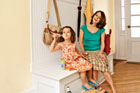 family enjoying their newly built mudroom bench
