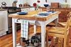 kitchen island with a butcher-block surface