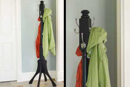 a finished coat rack in a hallway