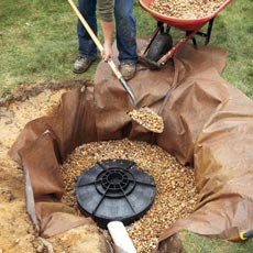 filling up the hole around the dry-well with rounded stones