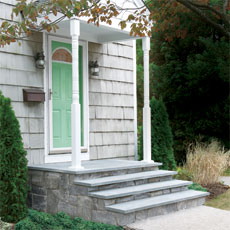 concrete steps clad in stone
