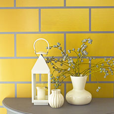a wall painted in faux subway tile pattern