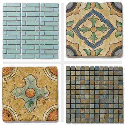 4 tile styles: Modern Blue, San Simeon Grove, San Simeon Coast, Gobi mosaic
