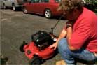 mowing a lawn