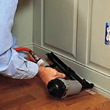 wainscoting step 10: press shoe molding down tight and fasten to base rail with finishing nails