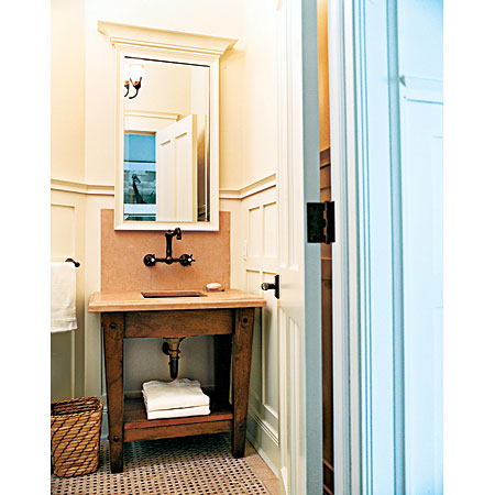 solid oak vanity w/ oil-rubbed bronze faucet