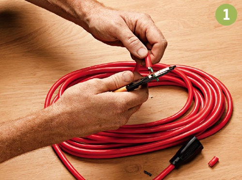 1. Cut off the old plug, split and splice the jacket, and strip insulation from the end of each wire.
