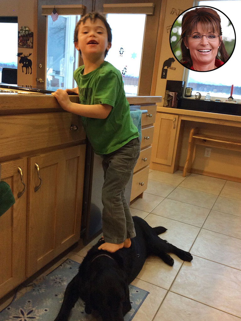 Sarah Palin Posts Photos of Son Trig Using Family Dog as a Step Stool ...